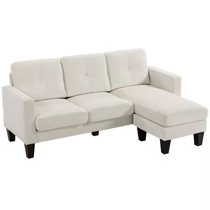 HOMCOM Sofá Chaise Longue Reversible, Sofá de 3 Plazas en Forma de L, Tapizado en Chenilla, Asiento y Respaldo Acolchados, Estructura de Acero, 186x130x84 cm, Crema - 1