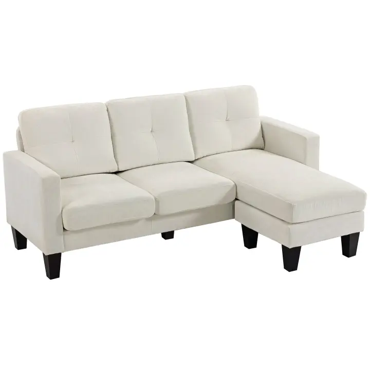 HOMCOM Sofá Chaise Longue Reversible, Sofá de 3 Plazas en Forma de L, Tapizado en Chenilla, Asiento y Respaldo Acolchados, Estructura de Acero, 186x130x84 cm, Crema - 1