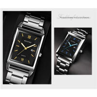 Reloj De Lujo Para Hombre De Marca Top Fashion Cuadrado Oro Plata Cuarzo Correa De Acero Inoxidable Estilo Élégante Y Casual Resistente Al Agua - details 4