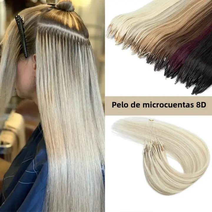 Extensiones De Cabello Humano 8D Micro Fibra Con Nano Anillo Invisibles Mini Silicona Cabello Negro Rubio Mecánico Invisible - 1
