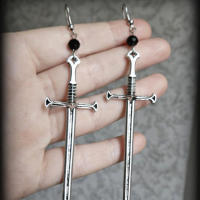 Pendientes Colgantes De Espada Gótica Para Mujer Joyería De Halloween Clásica Y Mística Regalo Elegante Con Doble Hoja Y Anillo - details 21