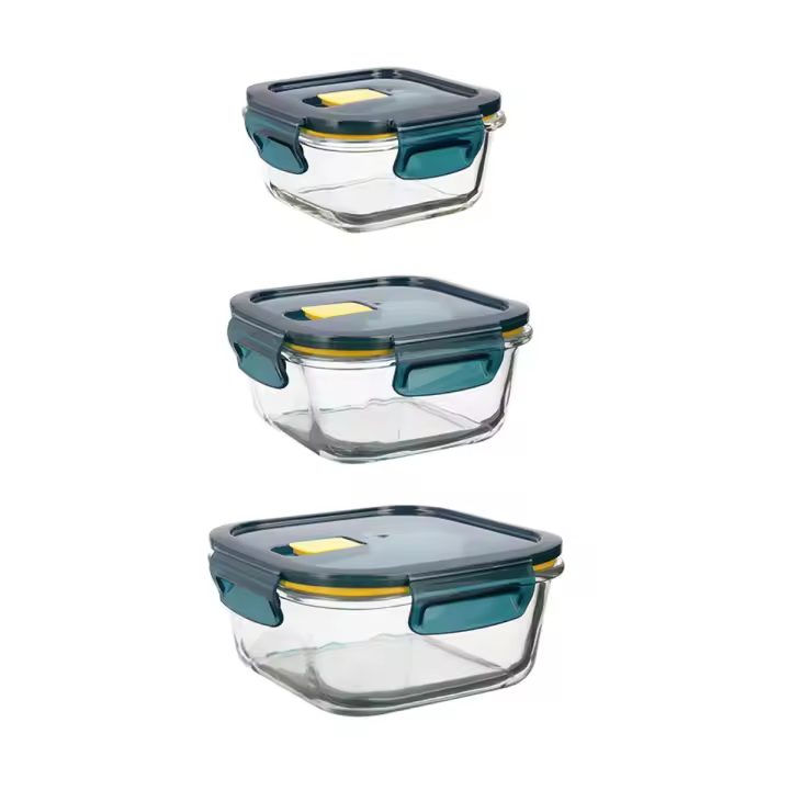 QUID ASTRAL Set 3 Recipientes Cuadrados 32-52-80CL Azul - 1