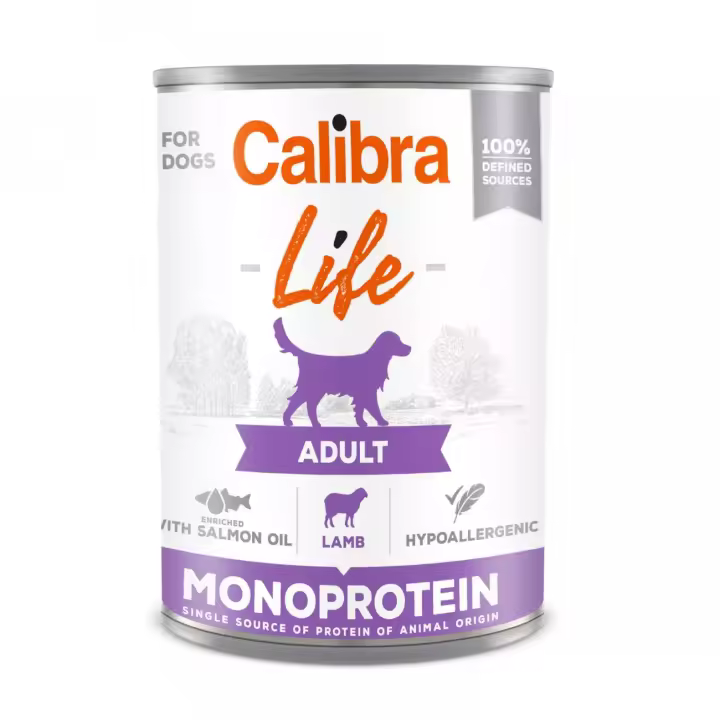 Comida húmeda para perros adultos Calibra Dog Life Lamb - Receta hipoalergénica con cordero de alta calidad y aceite de salmón - 6x400g - 1
