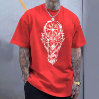 Camiseta Casual Para Hombres 100% Algodón Cuello Redondo Manga Corta Estampado De Lobo Vikingo Antiguo Camiseta Suave Y Cómoda Para Uso Diario Y Externo - details 6