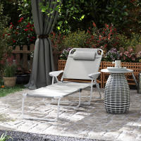 Outsunny Tumbona Plegable Tumbona Jardín Exterior con Respaldo Ajustable Reposacabezas Extraíble y Estructura de Metal Carga 120 kg para Terraza Piscina Playa 160x66x98 cm Gris - details 1