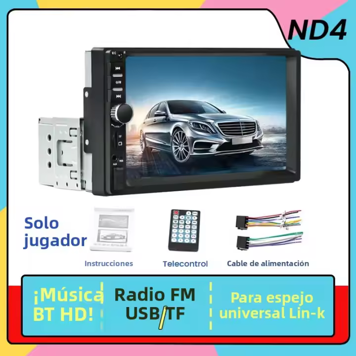 Reproductor Multimedia Para Coche Universal 7' Soporte Carplay Android Auto FM Radio USB TF Bluetooth HD Video Pantalla 1 Din - 1