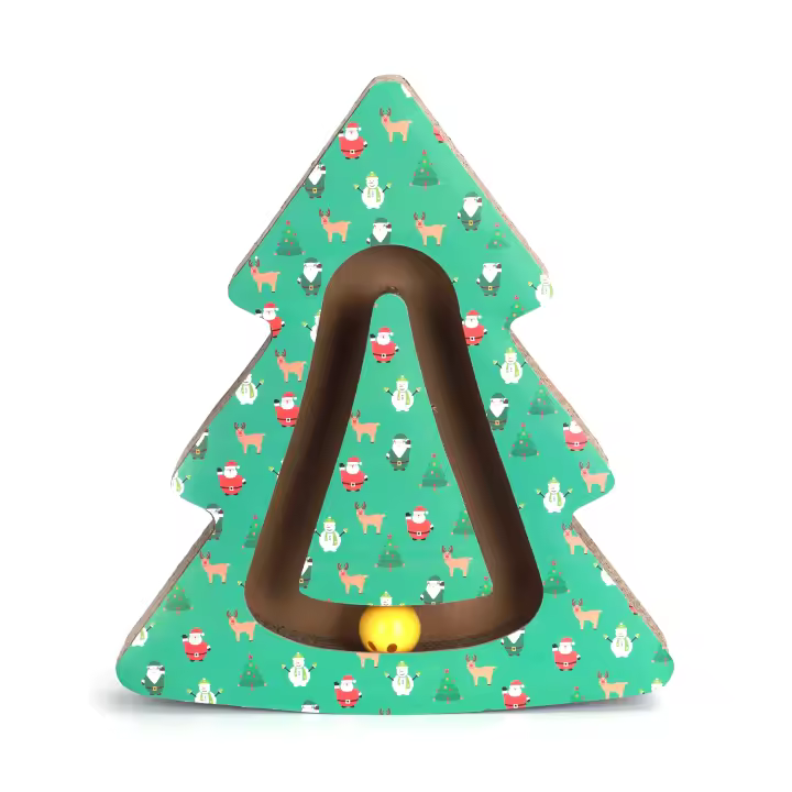 Nobleza Rascador para Gatos con Hierba Gatera,Cat arañazos cartón con Bola de Campana,Cartón Rascador de Gatos,Forma de árbol de navidad,34*38.5*5.5cm - 1