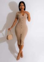 Vestido De Crochet Para Mujer De Corte Bodycon Con Manga Regular Y Cuello En V Vestido Fino Y Ajustado De Pierna Para Calle Moda Hipster - details 20