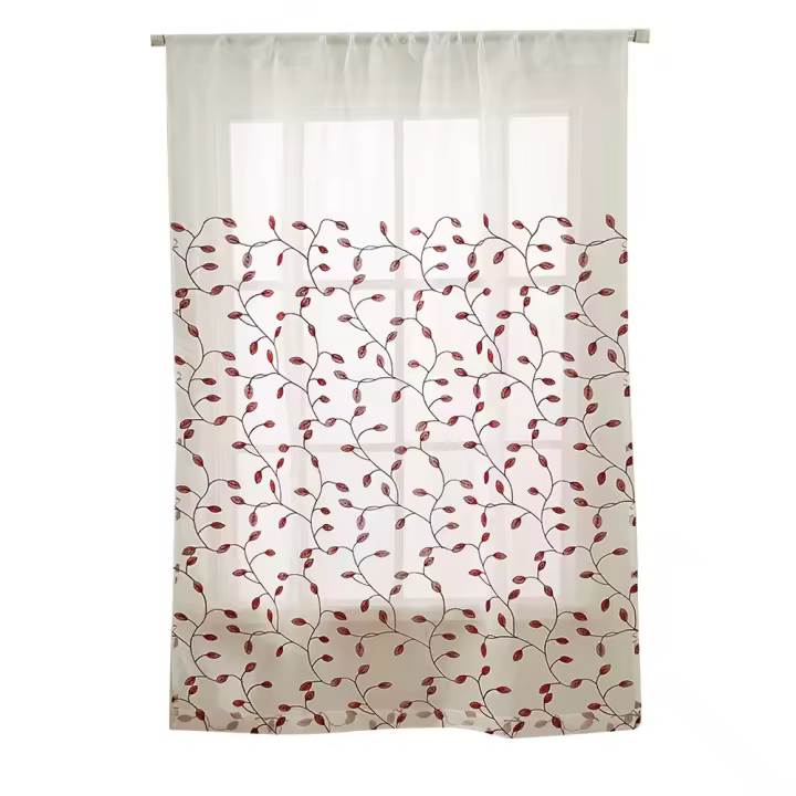 Cortina corta con bordado floral para Ventana, decoración para dormitorio, Sala de estar y Cocina (N ° 1) - 1