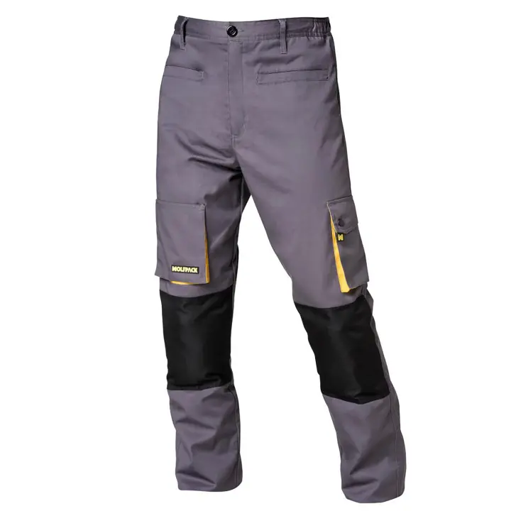 Pantalones Largos DeTrabajo, Multibolsillos, Resistentes, Rodilla Reforzada, Gris/Amarillo Talla 42/44 M (Slim Fit) - 1