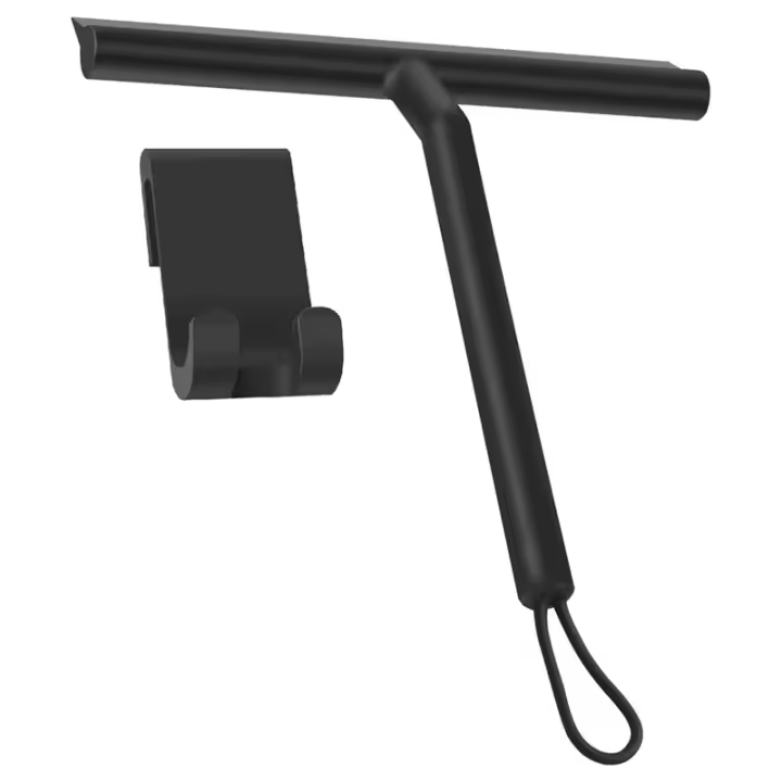 Gancho de ducha de silicona con lanyard negro para ventanas y espejos espejo pantalla limpiador multilingüe resistente tipo de montaje en pared - 1