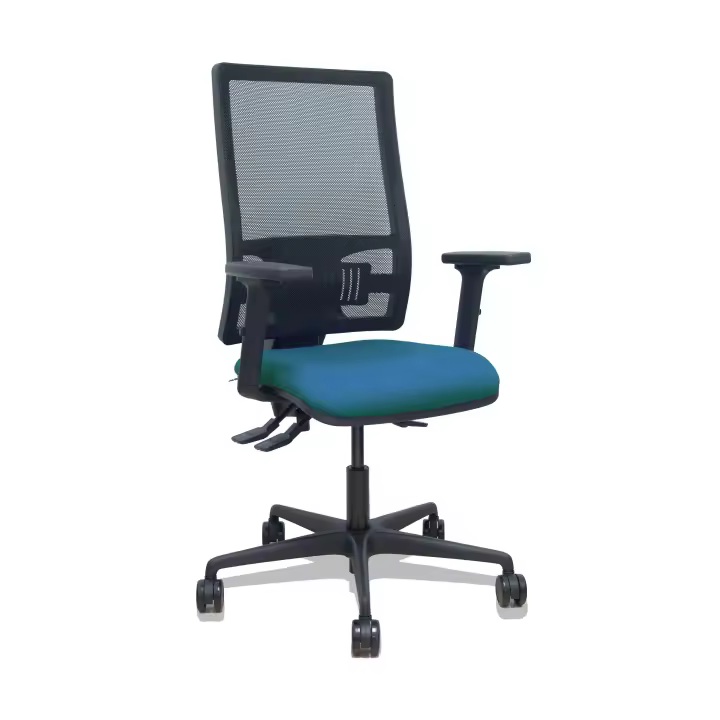 Silla Bormate asincro malla negra asiento bali verde petróleo brazos 2D ruedas 65mm - 1