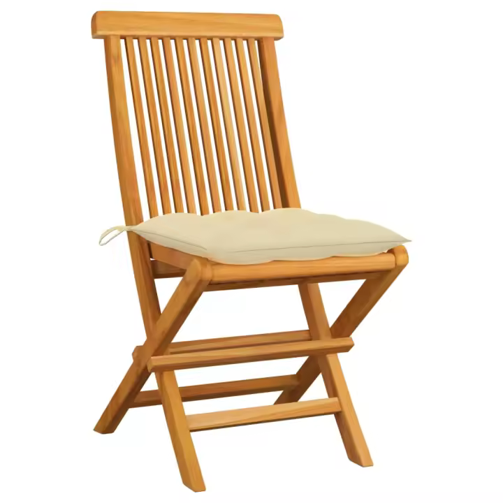 Sillas de Jardín 2 UDS Madera de Teca con crema Los Codos Blanco - 1