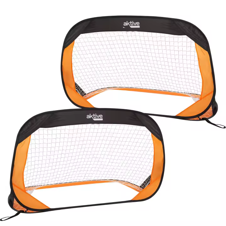 2 Porterías de fútbol Pop-Up Aktive Sports, Set 2 Porterías de fútbol plegables, Portería de fútbol para niños / Medidas 120x80x80 cm, fácil montaje, color negro y naranja / Portería fútbol portátil, Juegos exterior niños - 1