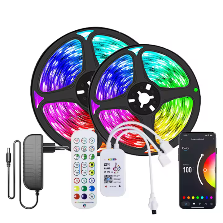 Tira De Luces LED WiFi Bluetooth RGB 10M 20M 12V Compatible Con Alexa Y Música Decoración Navideña Flexibles Para El Hogar - 1