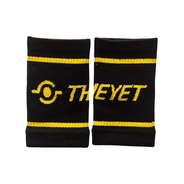 THEYET Muñequeras Deportivas de Algodón Absorbente para el Sudor (Par)  Sujeción, Seguridad y Confort  Wristband Elástica Unisex para CrossFit, Fitness, Gimnasio, Padel, Tenis, Gym, Cross Training para Hombre y Mujer (Negro y Dorado) - 1