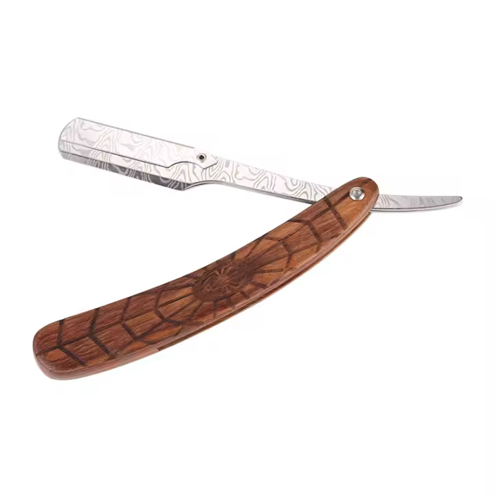 Afeitadora Manual De Madera Y Acero Inoxidable Trimmer Profesional Cuchillo Recto Con Mango De Carving Para Barbero Sin Hoja - 1