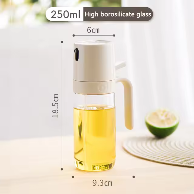 Oil Spray Bottle 250ml High Borosilicate Glass Cooking Oil Dispensers Olive Oil Sprayer Mister for Air Fryer Salad Baking - 1