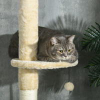 PawHut Árbol para Gatos de Suelo a Techo de 225-255 cm Torre para Gatos Altura Ajustable con Cueva Plataformas Hamaca Postes Rascadores Rampas y Bolas Colgantes Ø48x225-255 cm Beige - details 6