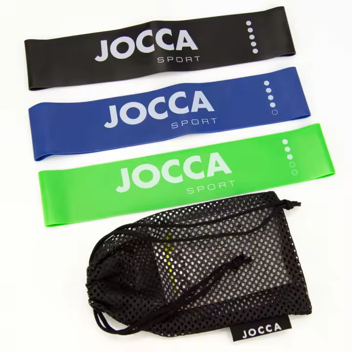 Tres bandas de resistencia Jocca hechas de látex con diferente intensidad cada una para trabajar bíceps, tríceps y glúteos. Incluye bolsa de transporte. - 1