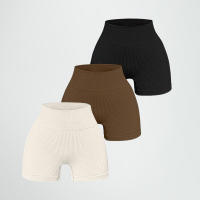 Pantalones De Yoga Para Mujer Cintura Alta Diseñados Para Modelar Textura Ribbed Color Sólido Talla Fina Shorts Deportivos - details 4