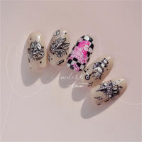 Pegatinas De Uñas 3D Retro Con Relieve Emboss Negro Y Calavera Para Hombre Y Mujer Adhesivo Autoadhesivo De Mano Oso Conejo Pájaro Horror Decal Manicure - details 15