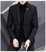 Traje Casual Grueso Para Hombre Estilo Coreano De Moda Abrigo Occidental Slim Ajustado Traje De Otoño E Invierno Con Cierre Simple - details 7