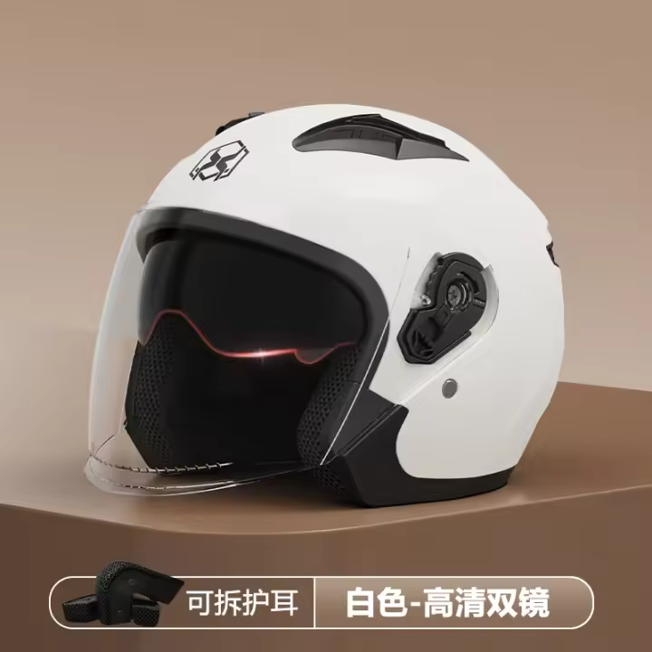 Casco De Motocicleta 3/4 Medio Con Protección Ocular Y Facial Doble Lente Cómodo Con Recubrimiento Desmontable Ventilación Estilo Casco Abierto - 1