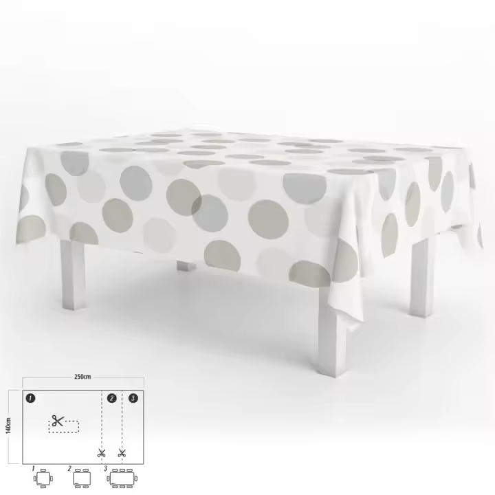 Oryx Mantel Antimanchas Hule Rectangular 140x250 Cm Circulos Beige - Impermeable y Antideslizante - 1