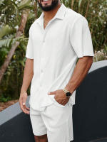 Conjunto De Camiseta Y Shorts Para Hombre Estilo Casual Textura Sólida Colorido Moda Verano Cierre De Botón Pantalones Cortos - details 4