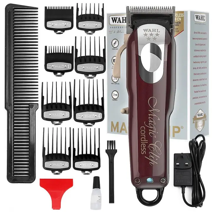 5 Estrellas inalámbrico clip Mágico profesional cortadoras de pelo trimmers pro ligero peluquería kit Salón peluqueros suministros conjunto kit Vino Rojo - 1