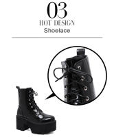 Botas De Plataforma Con Cierre Lateral Para Mujer Botines De Tacón Alto Y Media Caña Con Cordones Color Sólido Moda Invierno - details 4