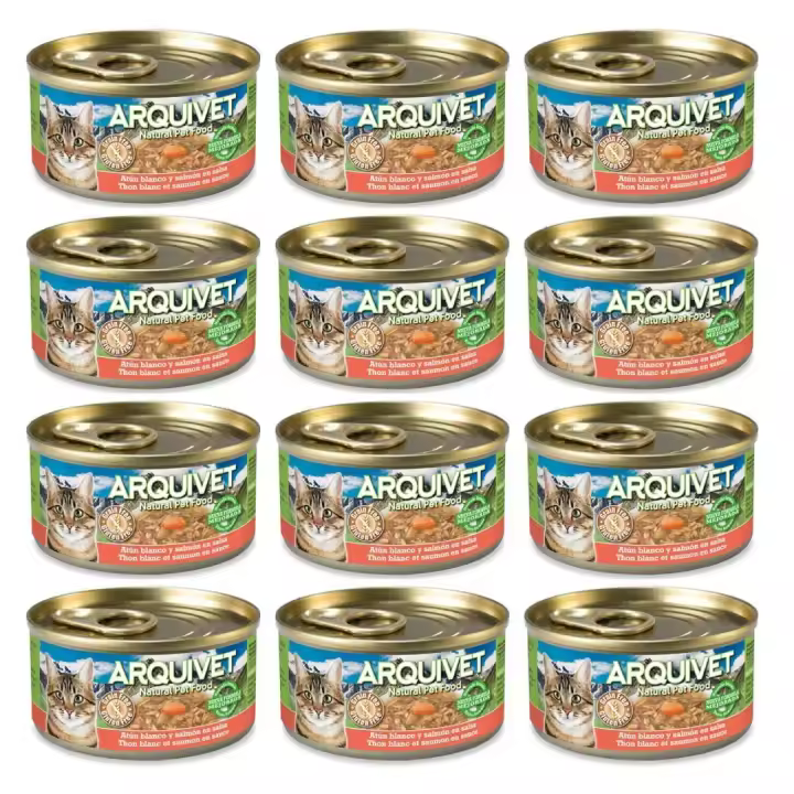 Atún Blanco y salmón en salsa - 80 g [Bliste de 12 unidades) Arquivet Comida húmeda para gatos - 1