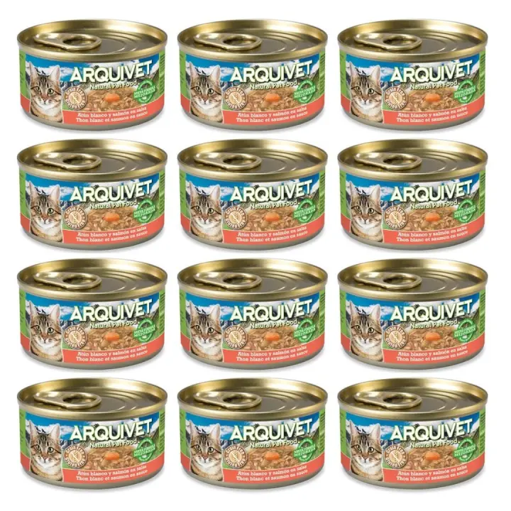 Atún Blanco y salmón en salsa - 80 g [Bliste de 12 unidades) Arquivet Comida húmeda para gatos - 1