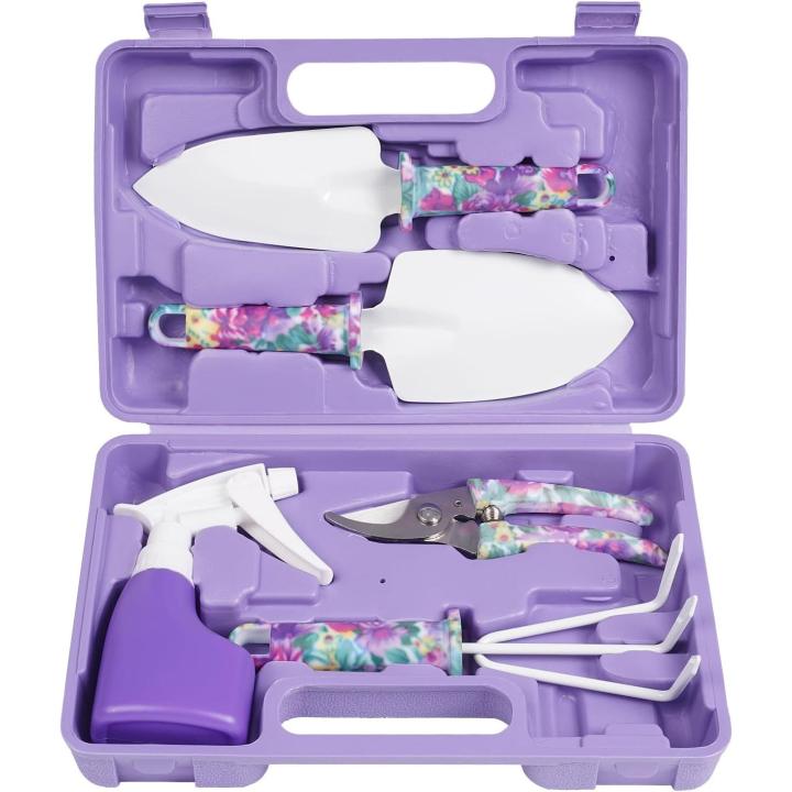 Juego de herramientas de jardinería: estampado de flores, palas pequeñas, rastrillo, desmalezadora, tijeras, pulverizador, 1 pieza de regalo de jardinería