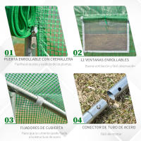 Outsunny Invernadero de Túnel 800x300x200 cm con 12 Ventanas y Puerta Enrollable Cubierta PE 140 g/m² y Acero para Cultivo de Plantas Verduras - details 4