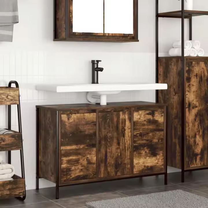vidaXL Mueble de lavabo con cajones roble ahumado 90x34,5x60 cm - 1
