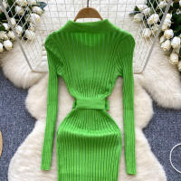 Vestido De Punto Para Mujer REALEFT Otoño Invierno Con Cinturón Cuello Polo De Mano Sola Manga Larga Ajuste Cintura Alta Vestido De Trabajo - details 35
