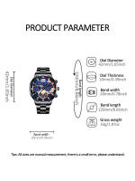 Reloj De Cuarzo Para Hombre Con Calendario Y Diseño Mecánico De Cinturón De Acero De Aluminio Negro Accesorio Casual Diario - details 4