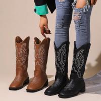 Botas De Vaquera Genuina 2024 Botines Retro Bordados Casual Botas De Vaquero Diseñador Botines Cossack Con Plataforma Tacón Alto Microfibra PU Antideslizante - details 4