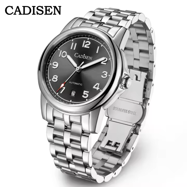 Reloj Mecánico Automático Para Hombre CADISEN 2024 39MM Acero Inoxidable Cristal De Zafiro Resistente Al Agua Con Marcadores Arábigos Y Calendario Completo Movimiento MIYOTA 8215 - 1