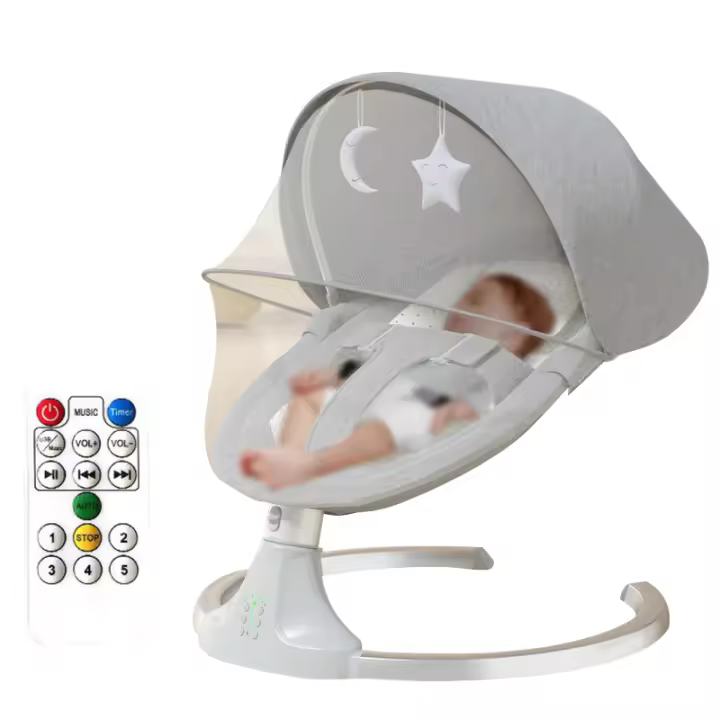 Hamaca Bebe Electrica 3 en 1, Mecedora Bebe con Arnés de 5 Puntos, 5 Amplitudes de Balanceo, con Bluetooth, Mando a Distancia, Columpio Bebe Balancin Ligero con Temporizador para Bebés de 15 kg, 0 a 18 Meses, Gris - 1