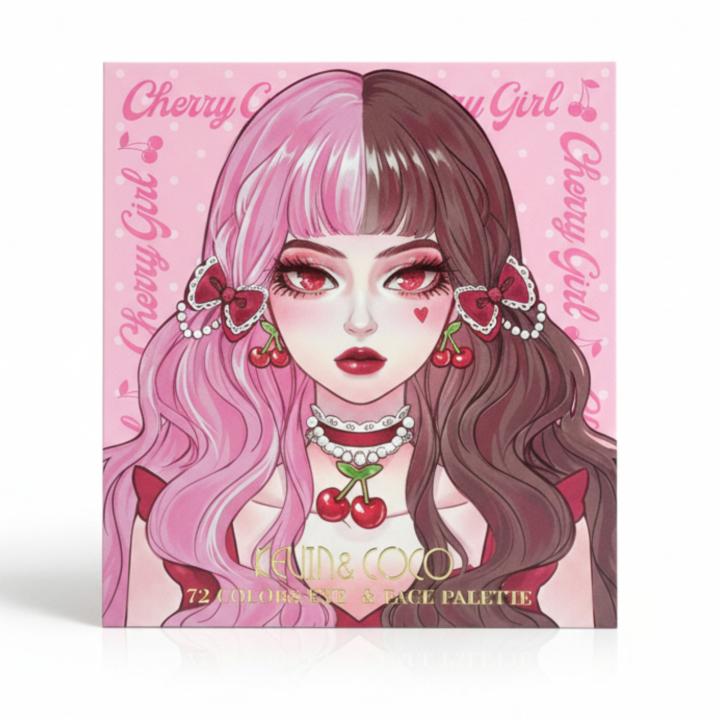 Paleta de Maquillaje KEVIN & COCO 72 Colors Eye & Face Palette Cherry Girl – 72 tonos combinados de sombras, iluminadores, coloretes y contorno con acabados mate y brillantes y espejo integrado – 🚚 Envíos a España 24/48horas