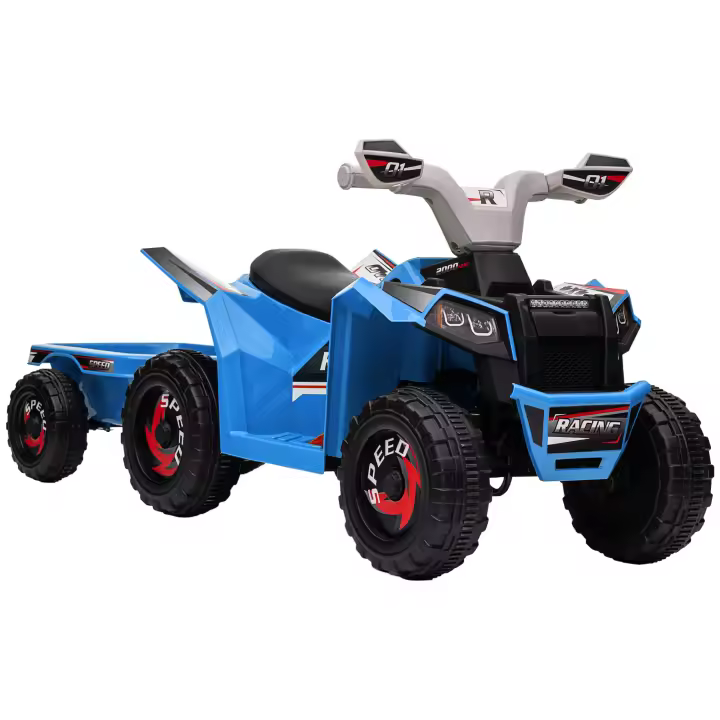 HOMCOM Quad eléctrico infantil 6V Quad infantil, vehículo infantil, coche eléctrico con remolque para niños de 1,5-3 años, 2,5 km/h, metal, 106 x 41,5 x 48,5 cm, azul - 1