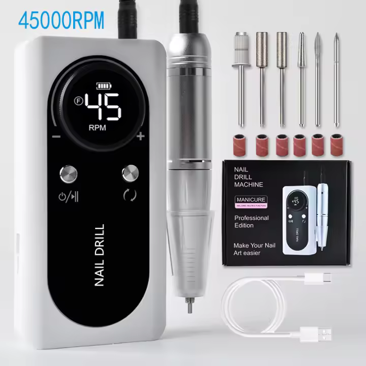 Máquina De Uñas Eléctrica Recargable 45000 RPM Con Conjunto De Corte Y Archos Kit De Archos De Uñas Portátil Para Salon De Uñas - 1