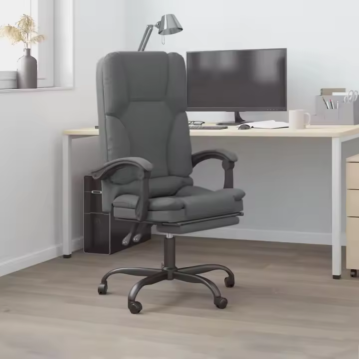 vidaXL Silla de oficina reclinable con masaje de tela gris oscuro - 1