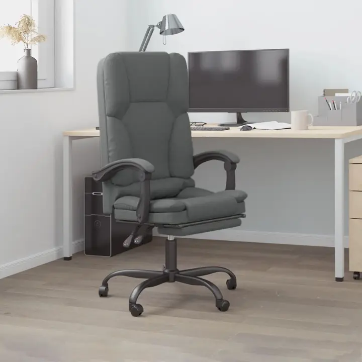vidaXL Silla de oficina reclinable con masaje de tela gris oscuro - 1