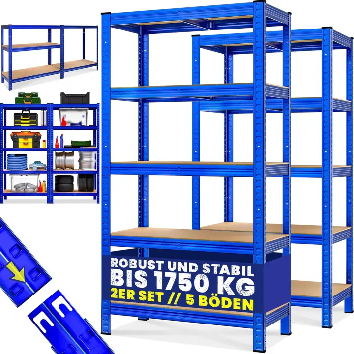 2X Estanterías Metálicas 180x90x40cm 1750 Kg Cargas Pesadas Almacenaje Garage Tableros MDF Taller - 1