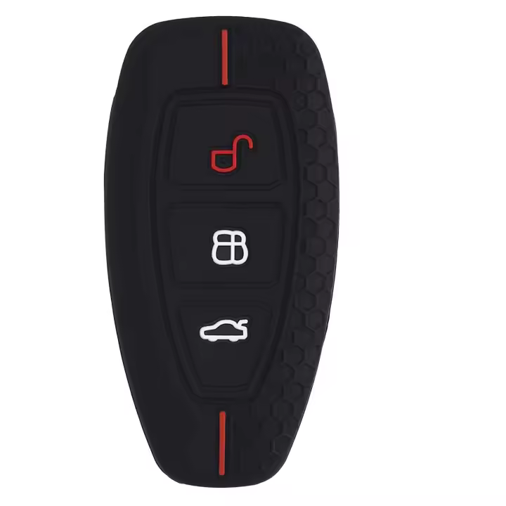AUTOZOCO Funda Silicona Mando Llave del Coche Compatible con Ford, Funda Protectora de Silicona Compatible con Ford, Carcasa Protectora de Silicona Llave de Coche, 3 Botones, Silicona, Negro y Rojo - 1