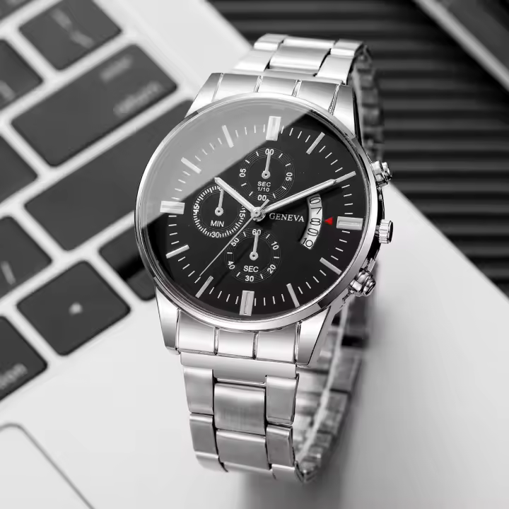 Reloj De Negocios Para Hombre Moda Lujo Calendario Cuarzo Reloj De Pulsera Sin Caja Material De Correa De Aleación Estilo Casual - 1